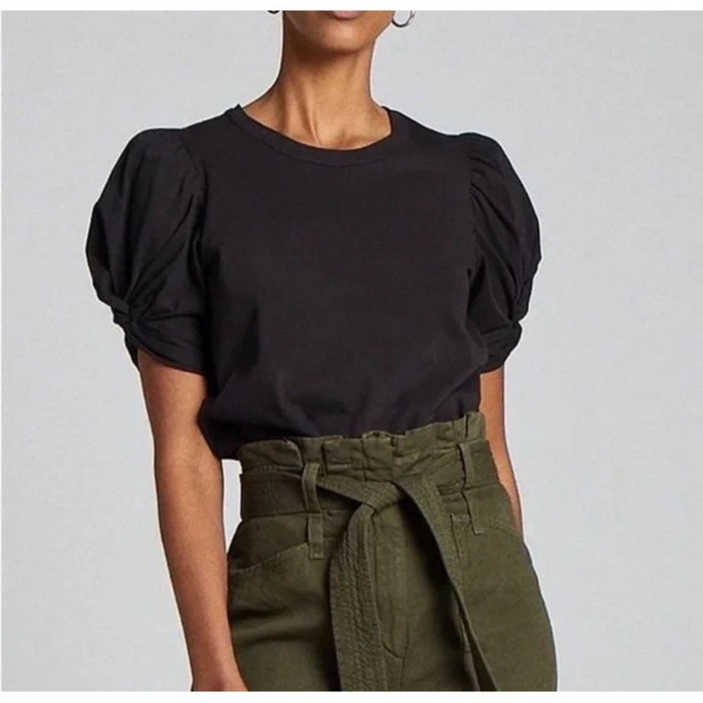 ALC "Kati" Puff-Sleeve Cotton Tee Shirt Black XS